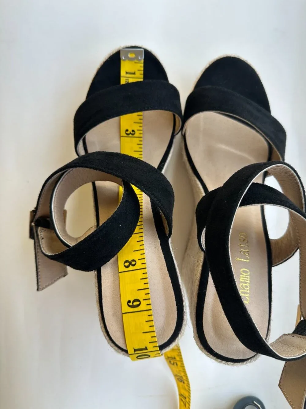 Lhamo Latso Black Suede Espadrille Wedge Sandals Cross Ankle Strap Size 40
